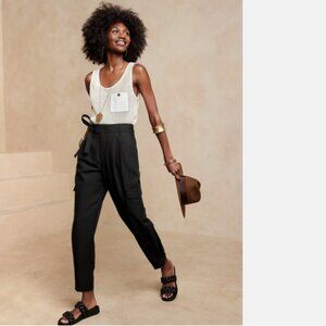 Like New Banana Republic Lyocell Linen Blend Belted Cargo Trouser Pants Black 6